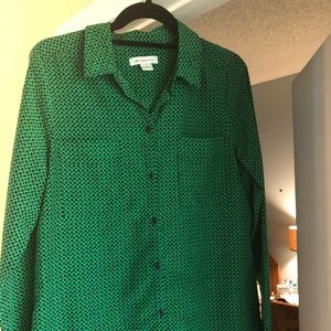 Liz Claiborne. Green with black polka dots long sleeve shirt